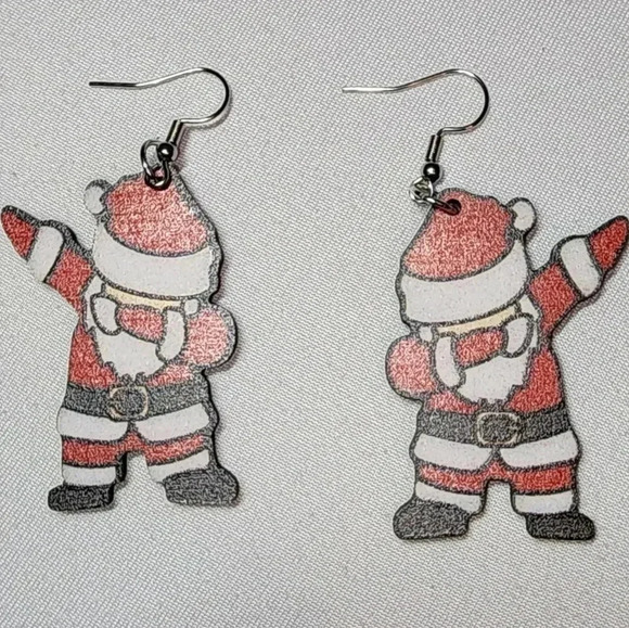 Santa Doing The Dab Wooden Earrings! - Picture 3 of 3